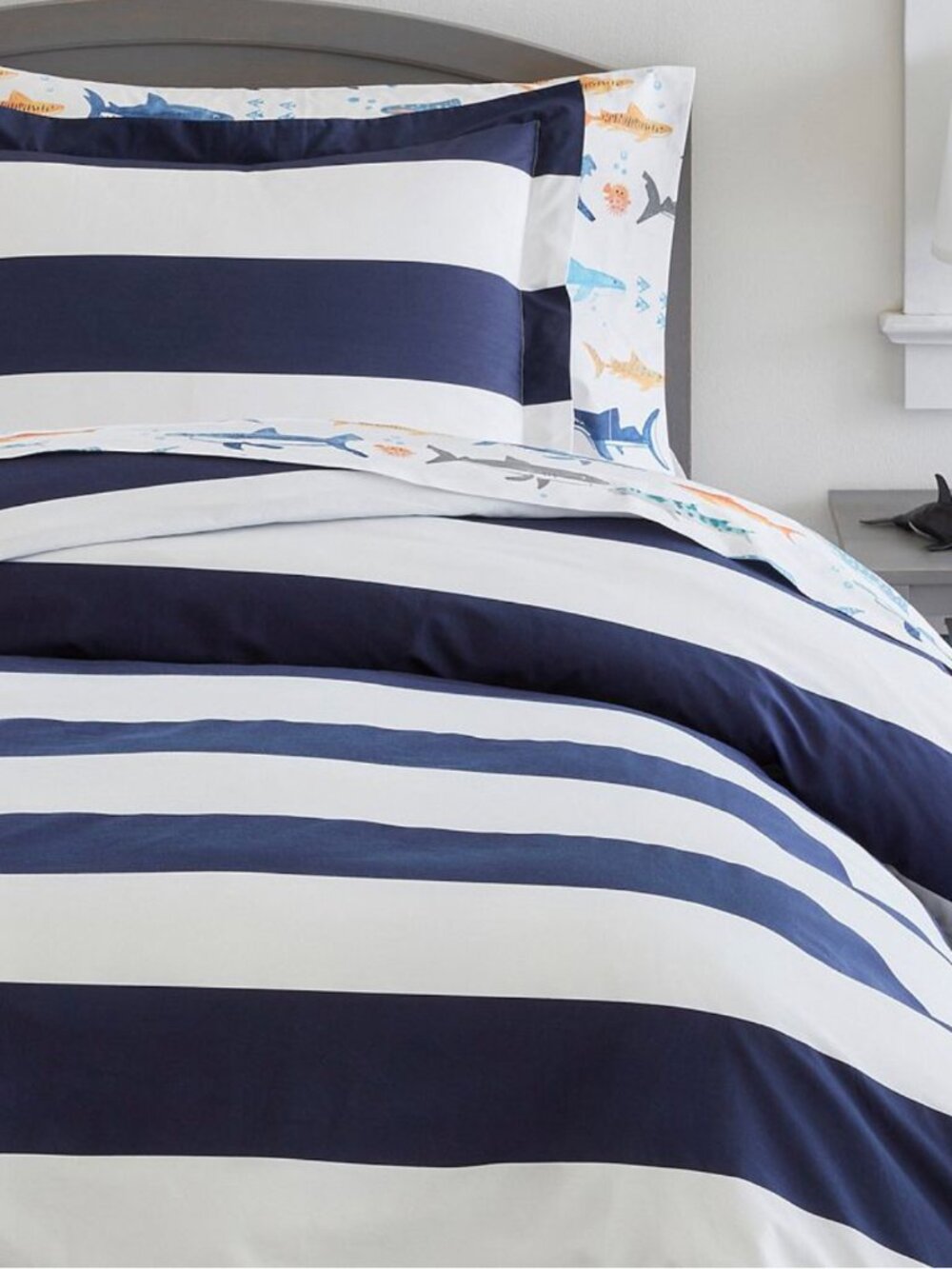 Pottery Barn Kids Rugby Stripe Twin Duvet Cover Navy White - Picture 3 of 3